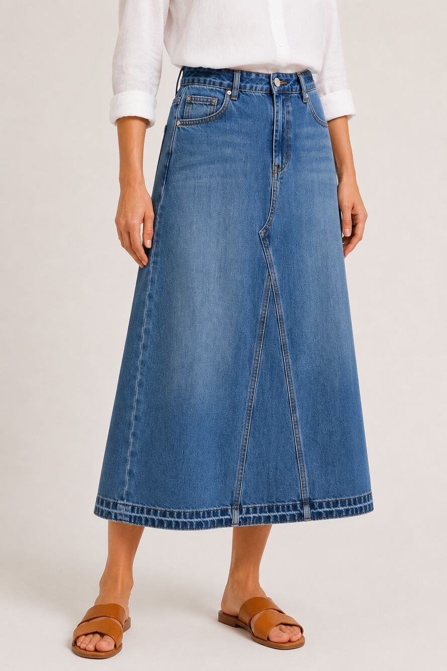 J Jill Released Hem Denim Midi Maxi Skirt Sienna Wash Womens Size 14 Petite New